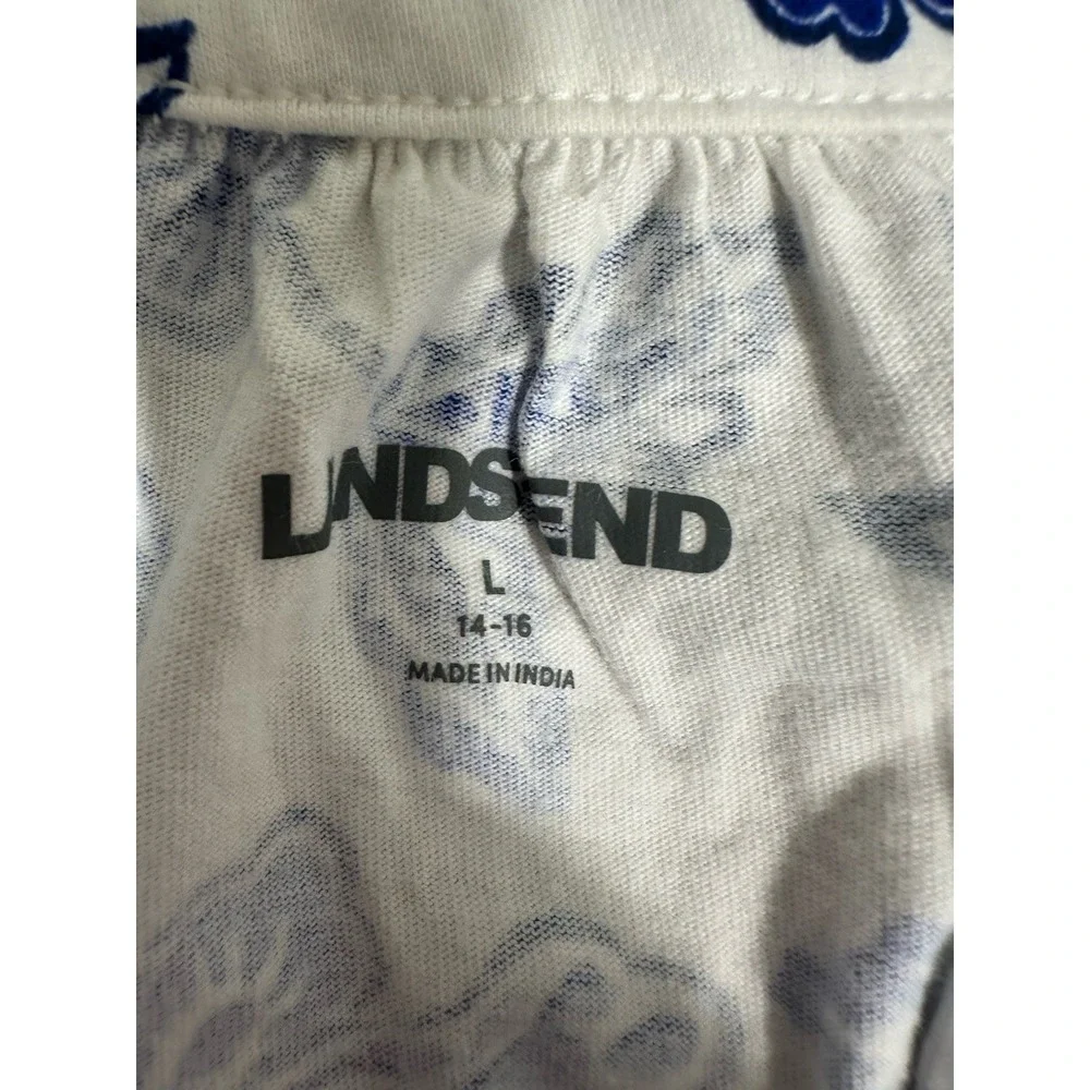 Lands End Dress Womens Large 14/16 Blue White Floral Cotton Flounce Tank Pockets - Picture 6 of 9
